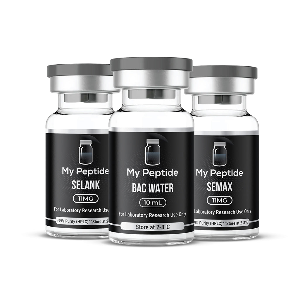 FOCUS Bundle research peptides featuring SEMAX and SELANK supplied with 10mL bacteriostatic water in lyophilised form for laboratory research applications.